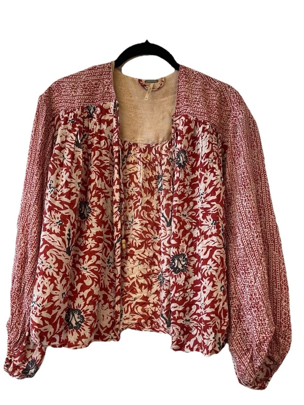 NWOT Free People Sheila's Floral Kimono Lace Tie Open Blouse Mixed print Sz  XS - Picture 2 of 9